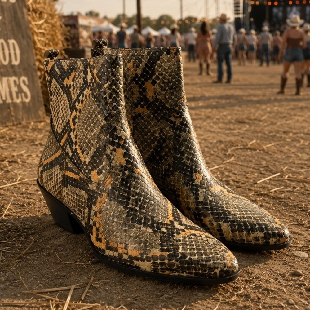 Circus Sam Edelman Snakeskin Print Pointed Toe Western Ankle Boots Womens 7.5